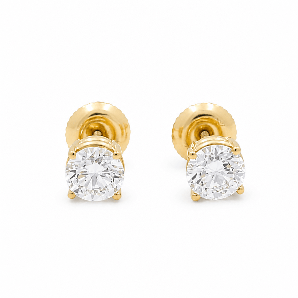 14K Yellow Gold Stud Diamond Earrings with 1.40Tw Round Diamonds - Miral Jewelry