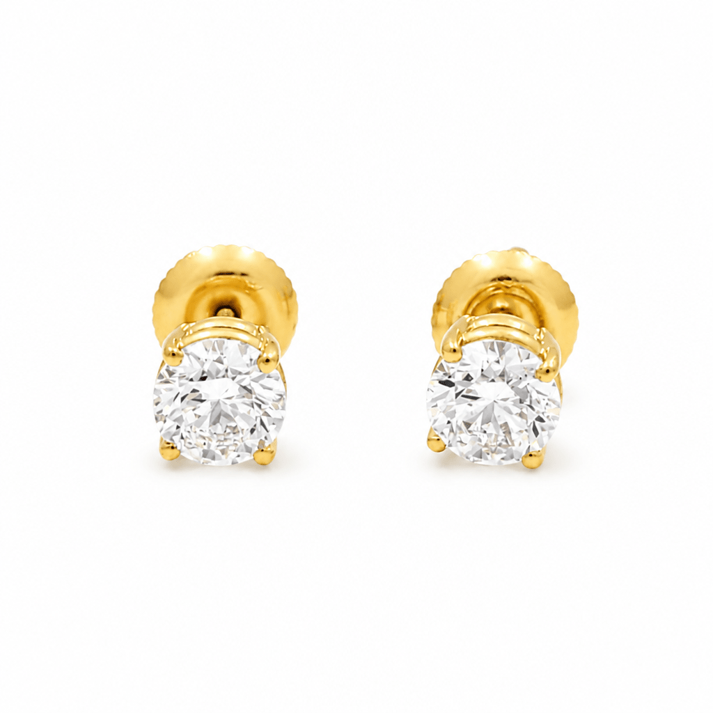 14K Yellow Gold Stud Diamond Earrings with 1.41Tw Round G Si2 Diamonds - Miral Jewelry