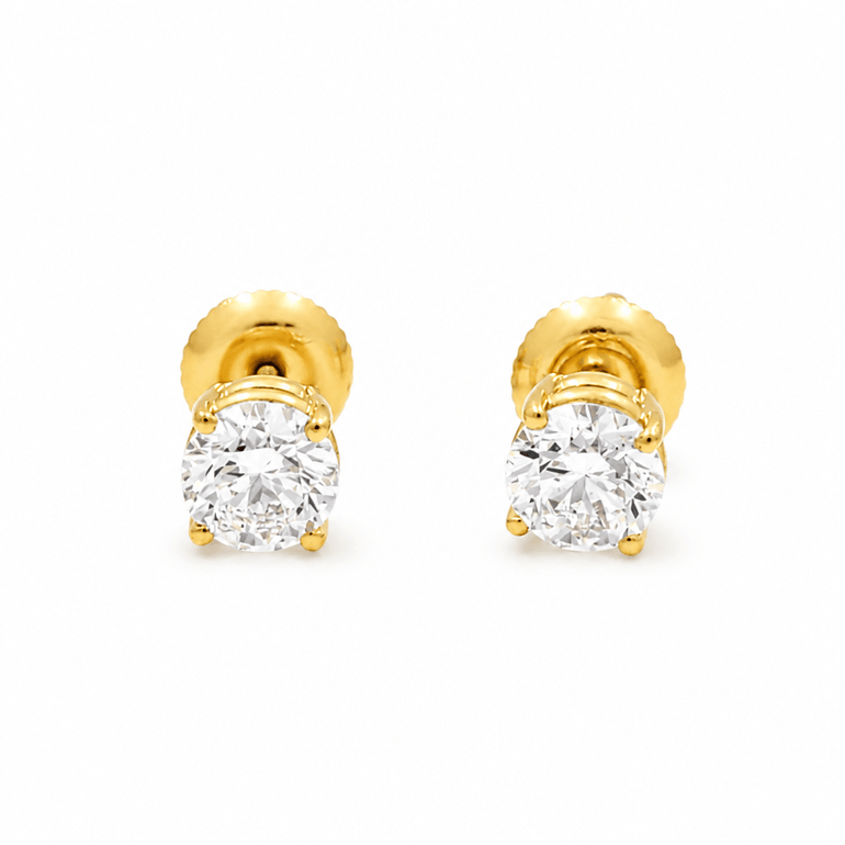 14K Yellow Gold Stud Diamond Earrings with 1.41Tw Round G Si2 Diamonds - Miral Jewelry
