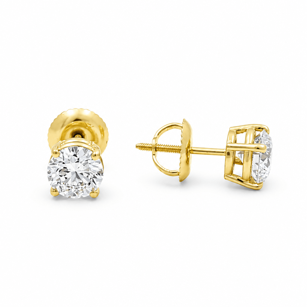 14K Yellow Gold Stud Diamond Earrings with 1.41Tw Round G Si2 Diamonds - Miral Jewelry