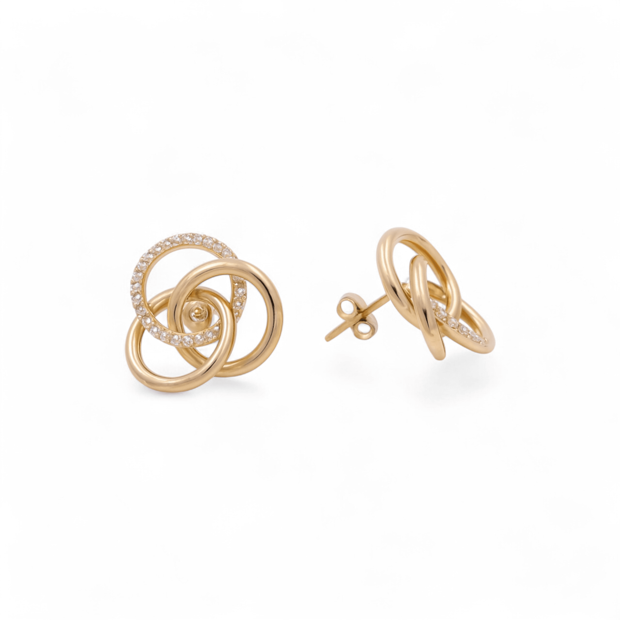 14K Yellow Gold Interlocking Circles Stud Earrings with CZ 2.5 g – view 2