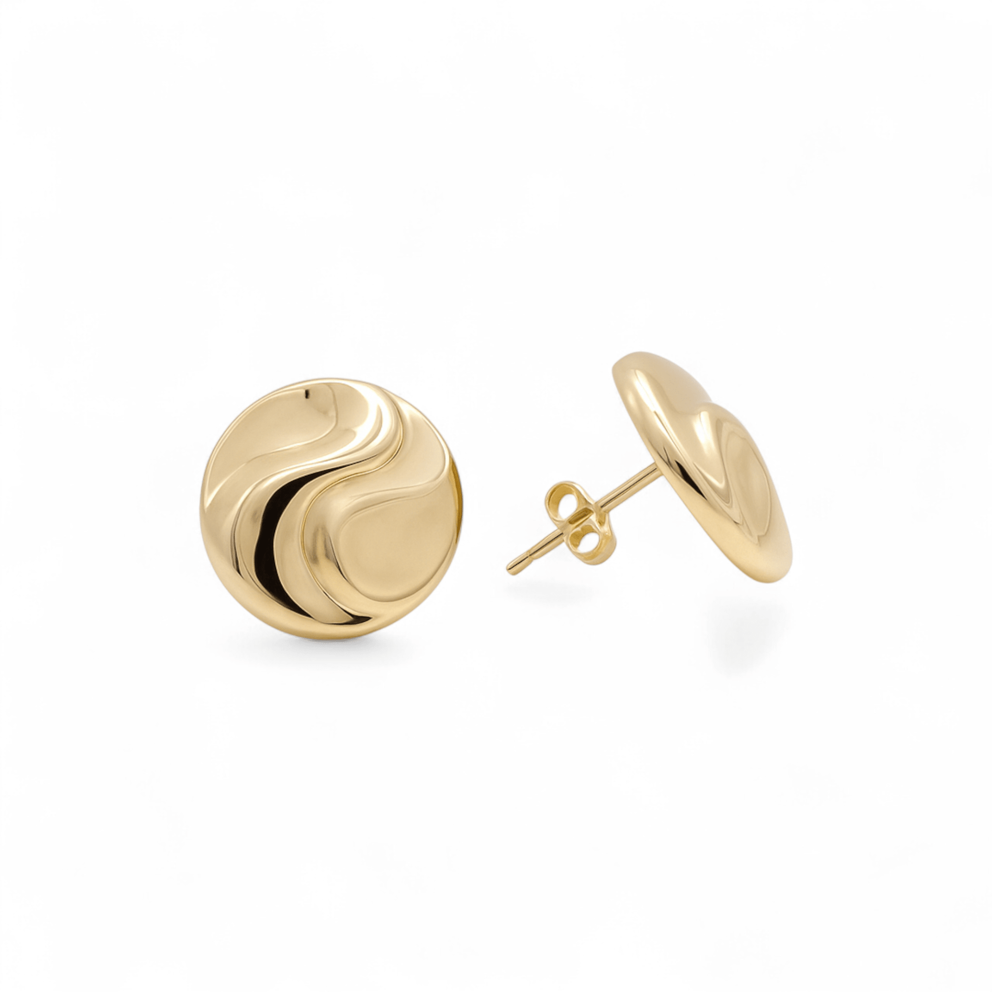 14K Yellow Gold Wave Disc Stud Earrings 1.9 g – view 2
