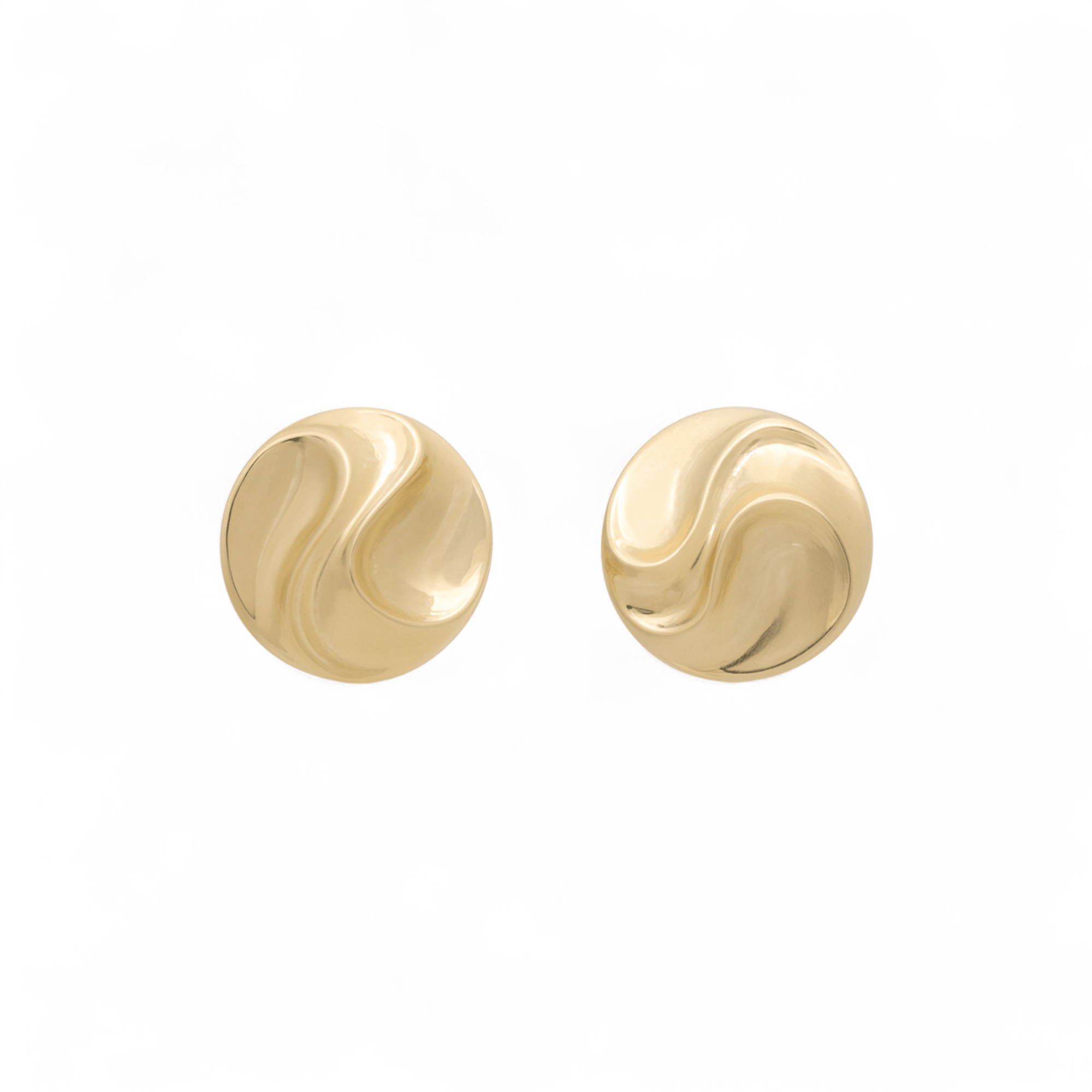 14K Yellow Gold Wave Disc Stud Earrings 1.9 g