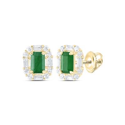 14K Yellow Gold Stud Earrings with 0.62Tw Baguette and Round Diamonds with Emerald - Miral Jewelry