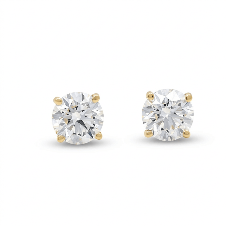 14K Yellow Gold Stud Earrings with 2.24Tw Round Lab Grown Diamond - Miral Jewelry