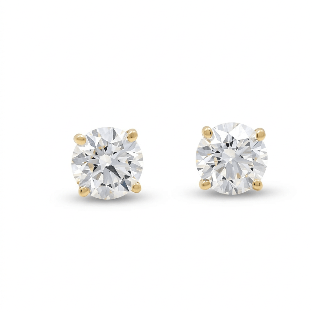 14K Yellow Gold Stud Earrings with 3.37Tw Round Lab Grown Diamond - Miral Jewelry