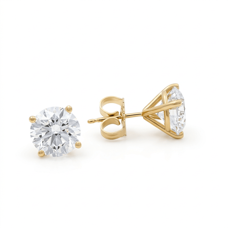14K Yellow Gold Stud Earrings with 3.37Tw Round Lab Grown Diamond - Miral Jewelry