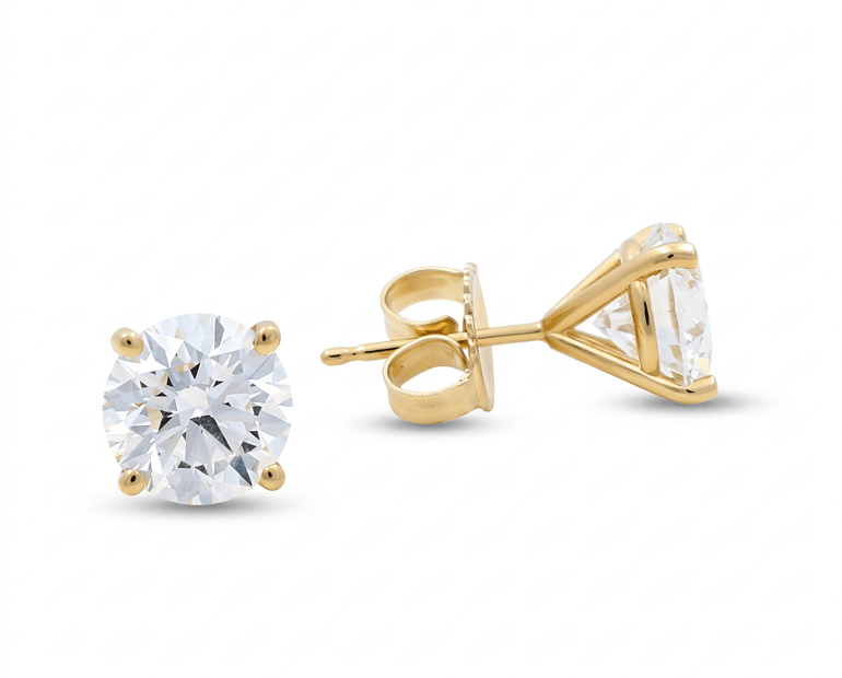 14K Yellow Gold Stud Earrings with 4.13Tw Round Lab Grown Diamond - Miral Jewelry