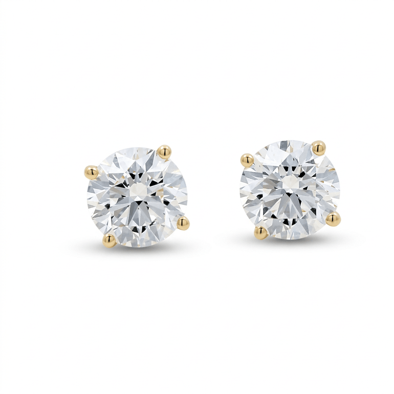 14K Yellow Gold Stud Earrings with 4.13Tw Round Lab Grown Diamond - Miral Jewelry