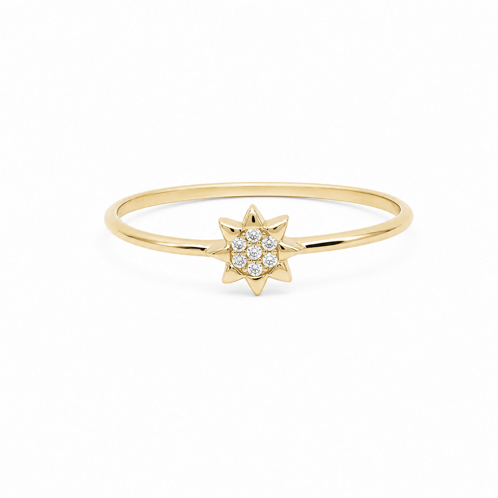 14K Yellow Gold Sun Cluster Ring with CZ