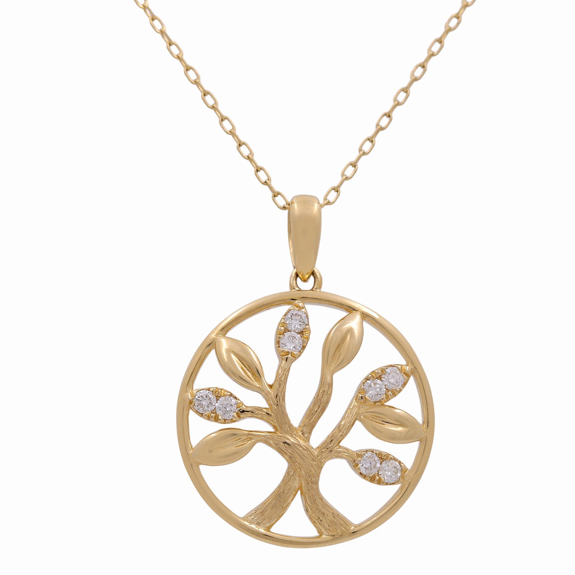 14K Yellow Gold Diamond Tree of Life Necklace 0.15 ct tw