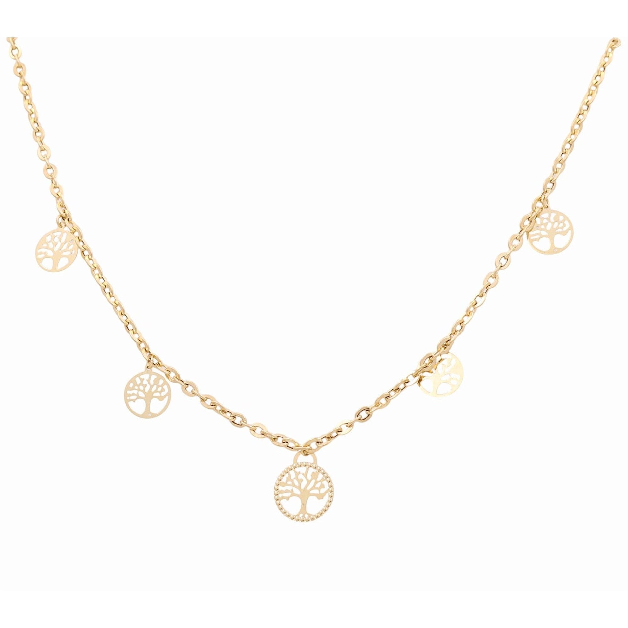 14K Yellow Gold Tree of Life Disc Station Necklace 20in, 6.9 g