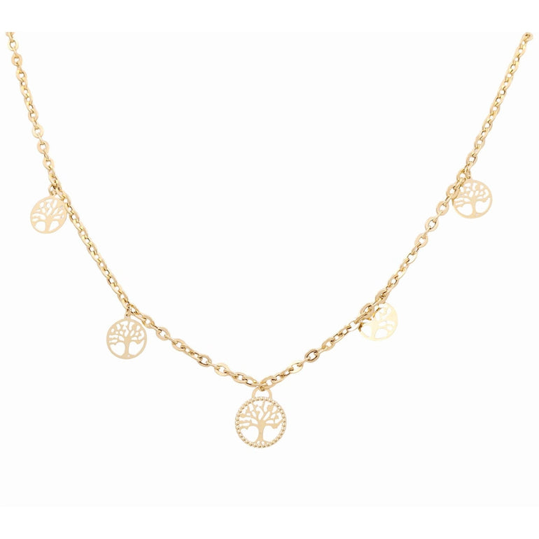 14K Yellow Gold Tree of Life Disc Station Necklace 20in, 6.9 g