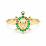 14K Yellow Gold Turtle Ring with Green Stones