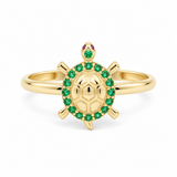 14K Yellow Gold Turtle Ring with Green Stones