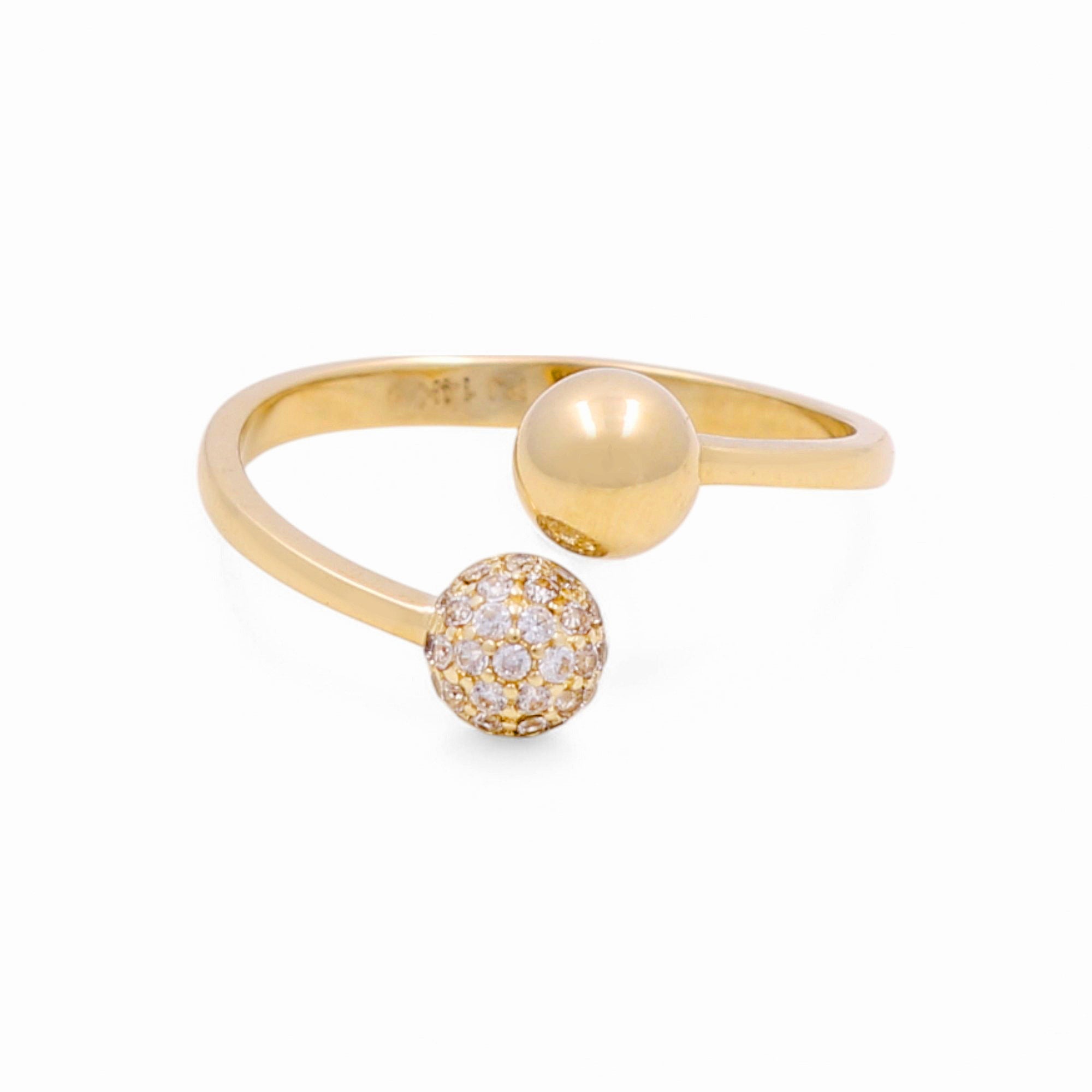 14K Yellow Gold Two Balls Fashion Women's Ring - Miral Jewelry