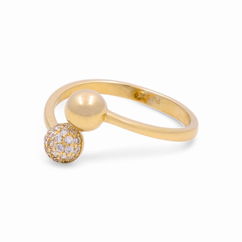 14K Yellow Gold Two Balls Fashion Women's Ring - Miral Jewelry
