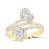 14K Yellow Gold Two Hearts Diamond Fashion Ring with 0.62Tw Round Diamonds - Miral Jewelry