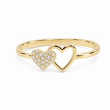 14K Yellow Gold Double Heart Ring with CZ