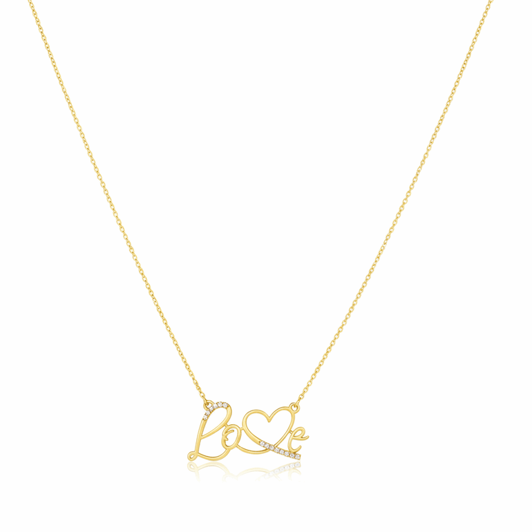 14K Yellow Gold Two Hearts Women's Necklace 18" - Miral Jewelry