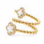 14K Yellow Gold Two Mop Clovers Diamond Fashion Ring with 0.20Tw Round Diamonds - Miral Jewelry