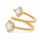 14K Yellow Gold Two Mop Clovers Diamond Fashion Ring with 0.20Tw Round Diamonds - Miral Jewelry