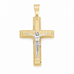 14K Yellow Gold Two Tone White/Yellow Medal Pendant - Miral Jewelry