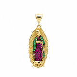 14K Yellow Gold Virgen de Guadalupe Pendant with Colored CZ – 24mm - Miral Jewelry