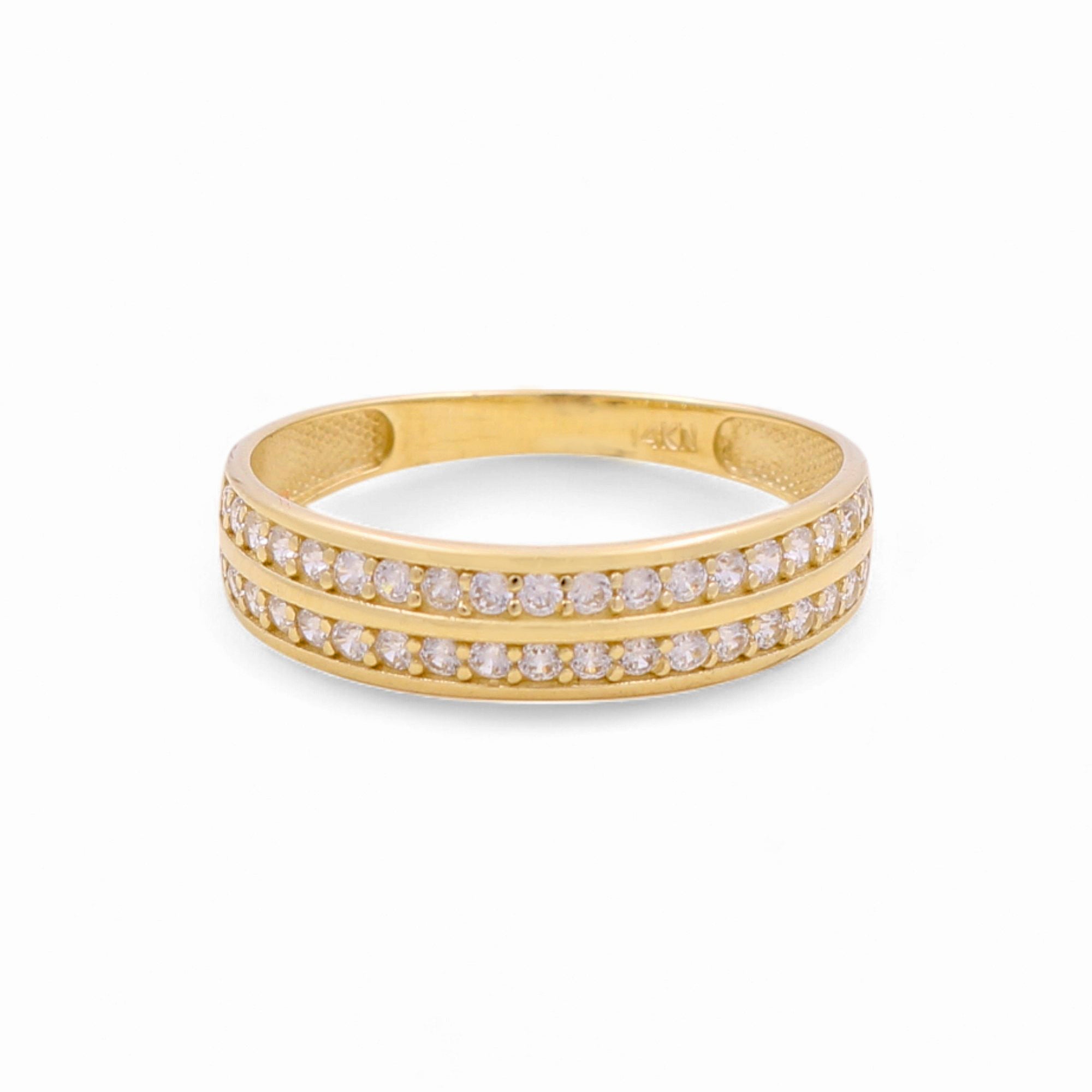 14K Yellow Gold Wedding Band Ring with Cz - Miral Jewelry