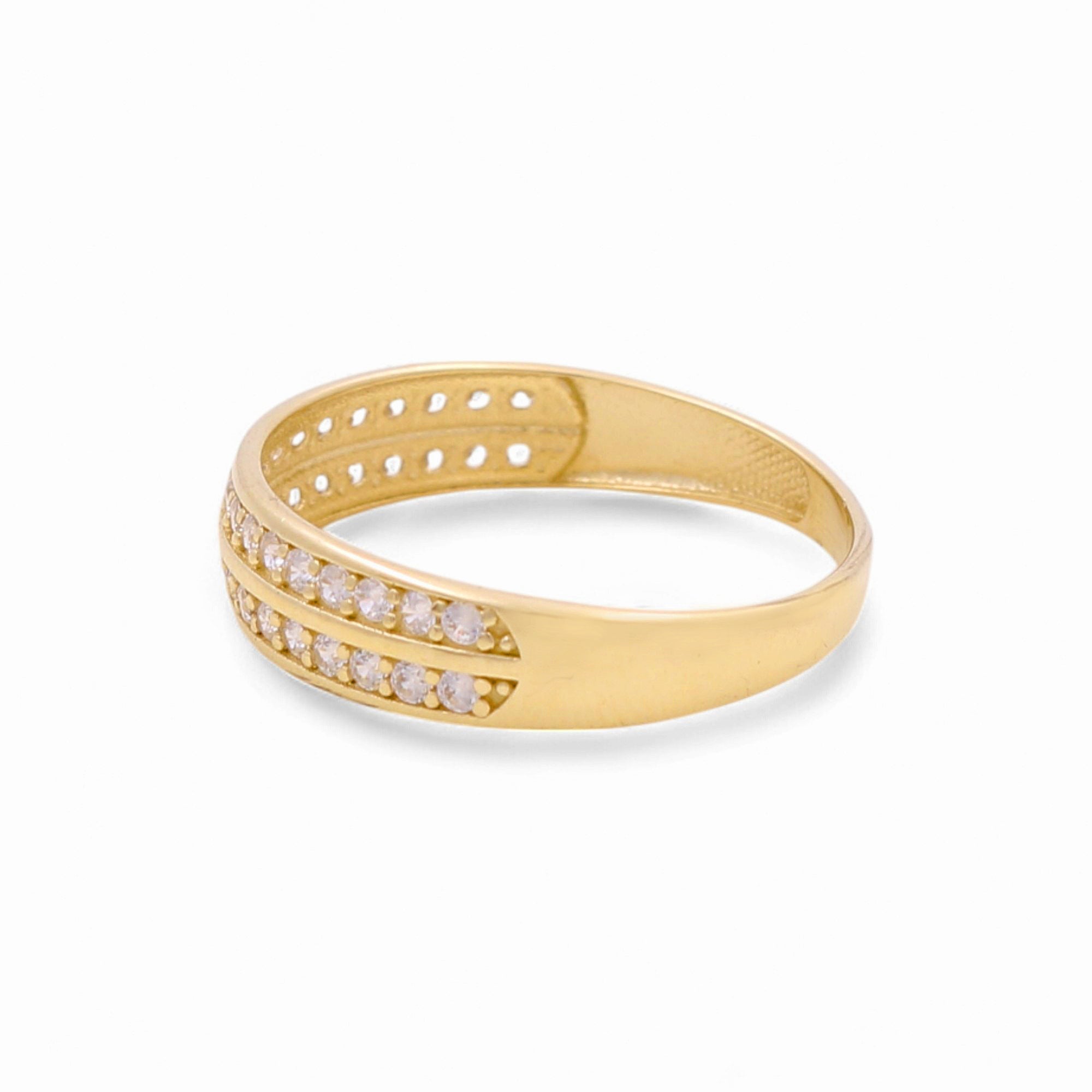 14K Yellow Gold Wedding Band Ring with Cz - Miral Jewelry