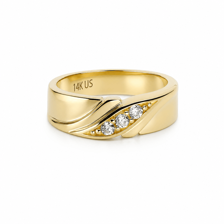 14K Yellow Gold Wedding Band with Cz - Miral Jewelry