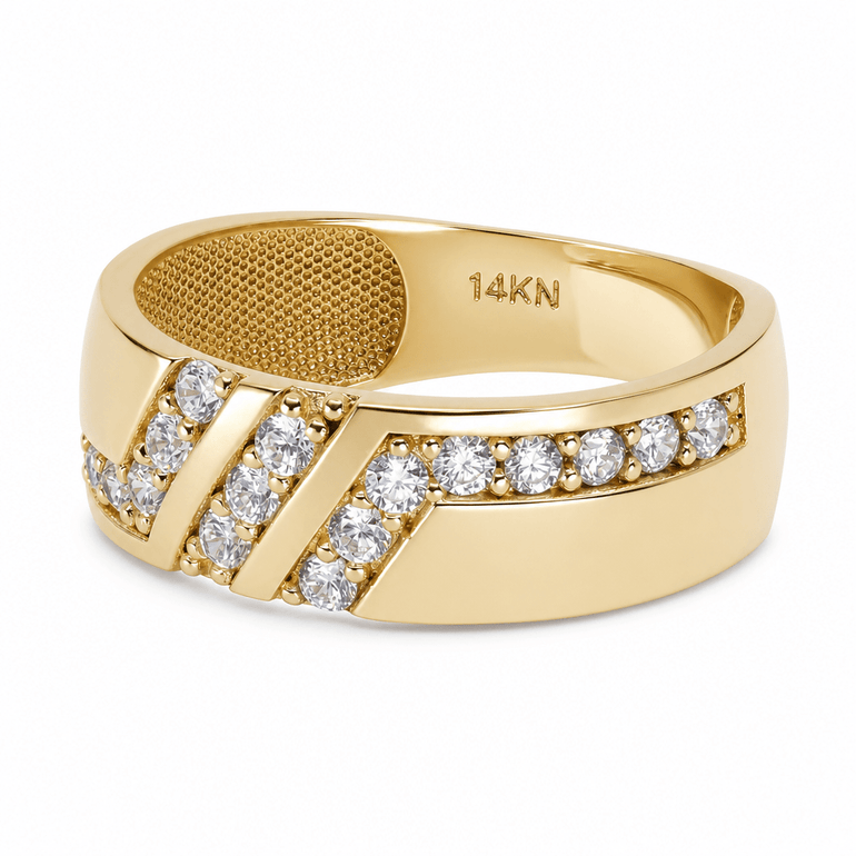 14K Yellow Gold Wedding Band with Cz - Miral Jewelry
