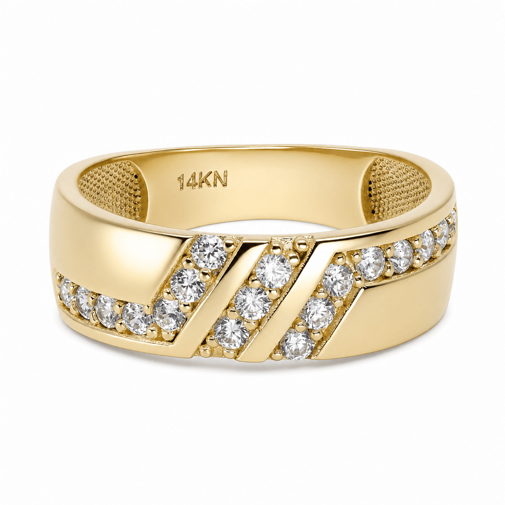 14K Yellow Gold Wedding Band with Cz - Miral Jewelry