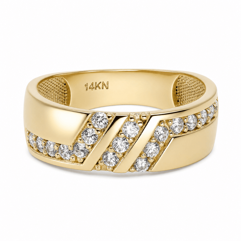14K Yellow Gold Wedding Band with Cz - Miral Jewelry