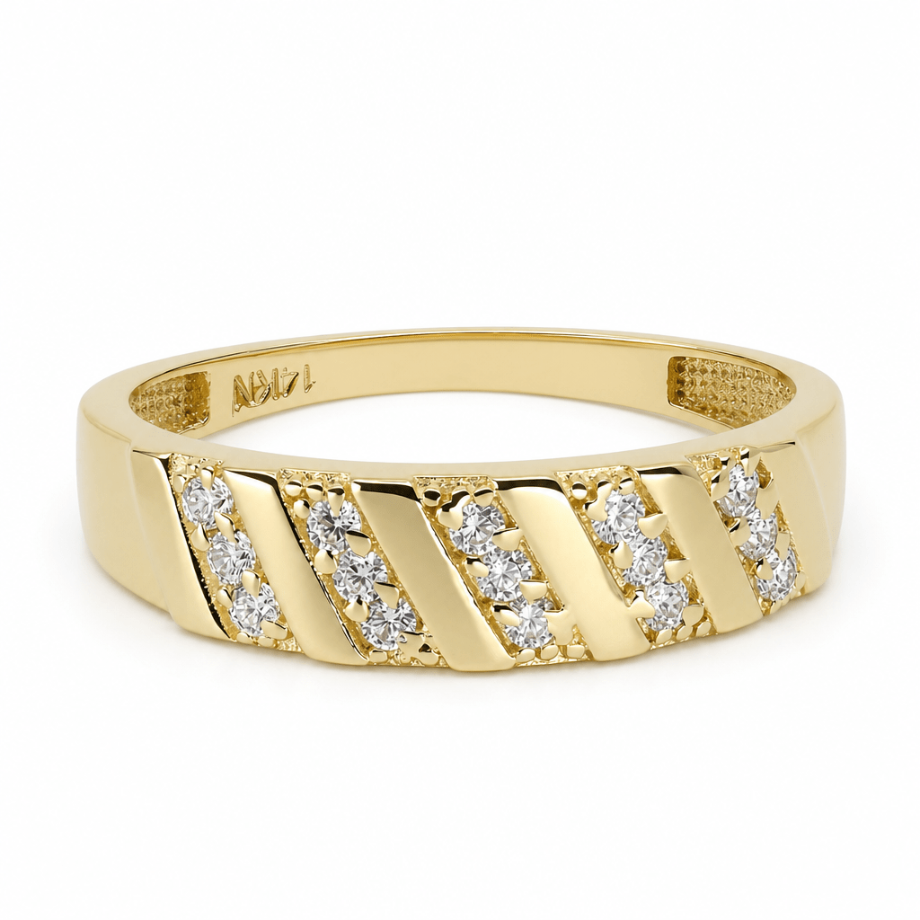 14K Yellow Gold Wedding Band with Cz - Miral Jewelry