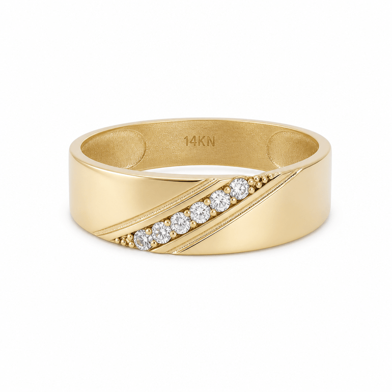 14K Yellow Gold Wedding Band with Cz - Miral Jewelry
