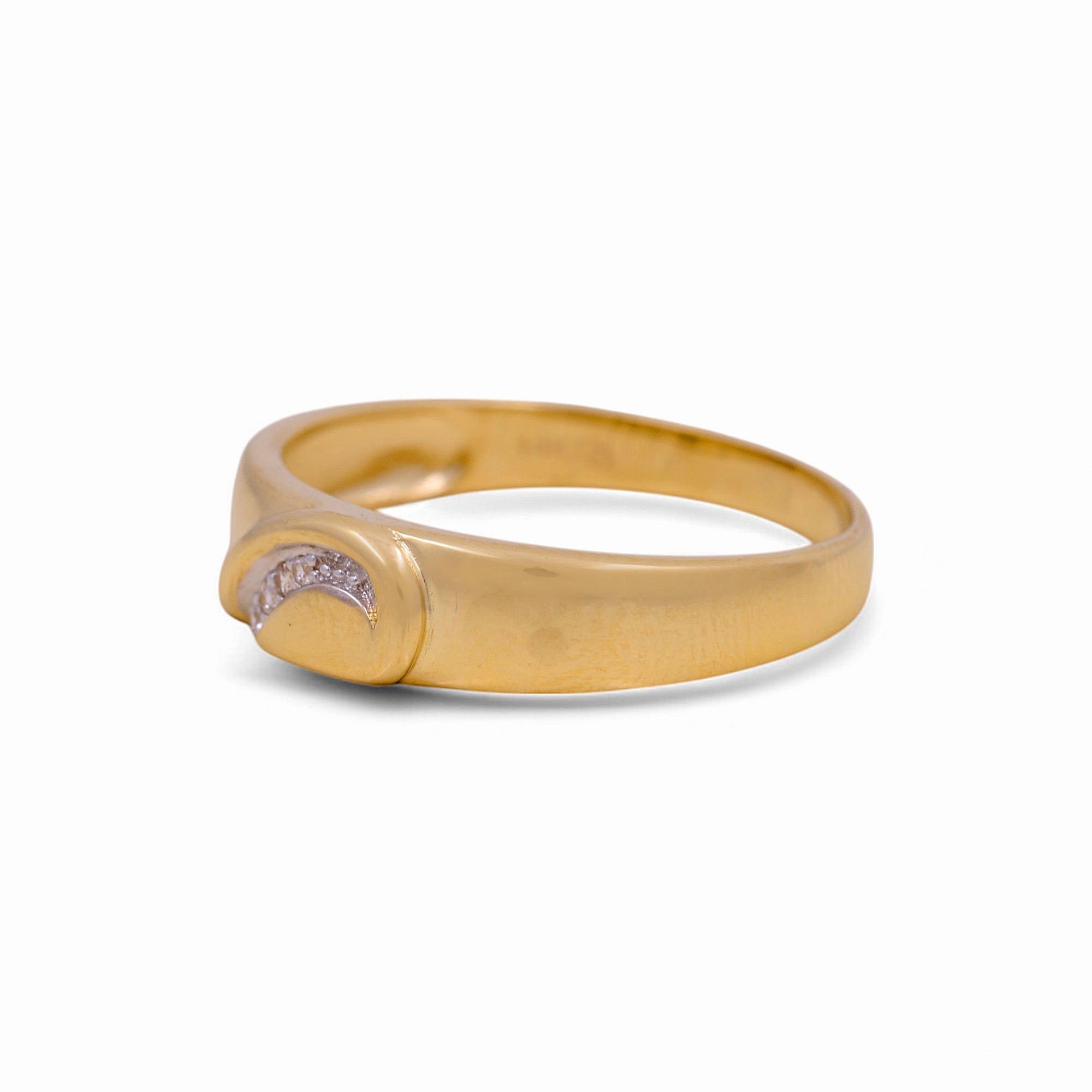 14K Yellow Gold Satin Wedding Band with CZ Swoosh 3.2 g – view 2