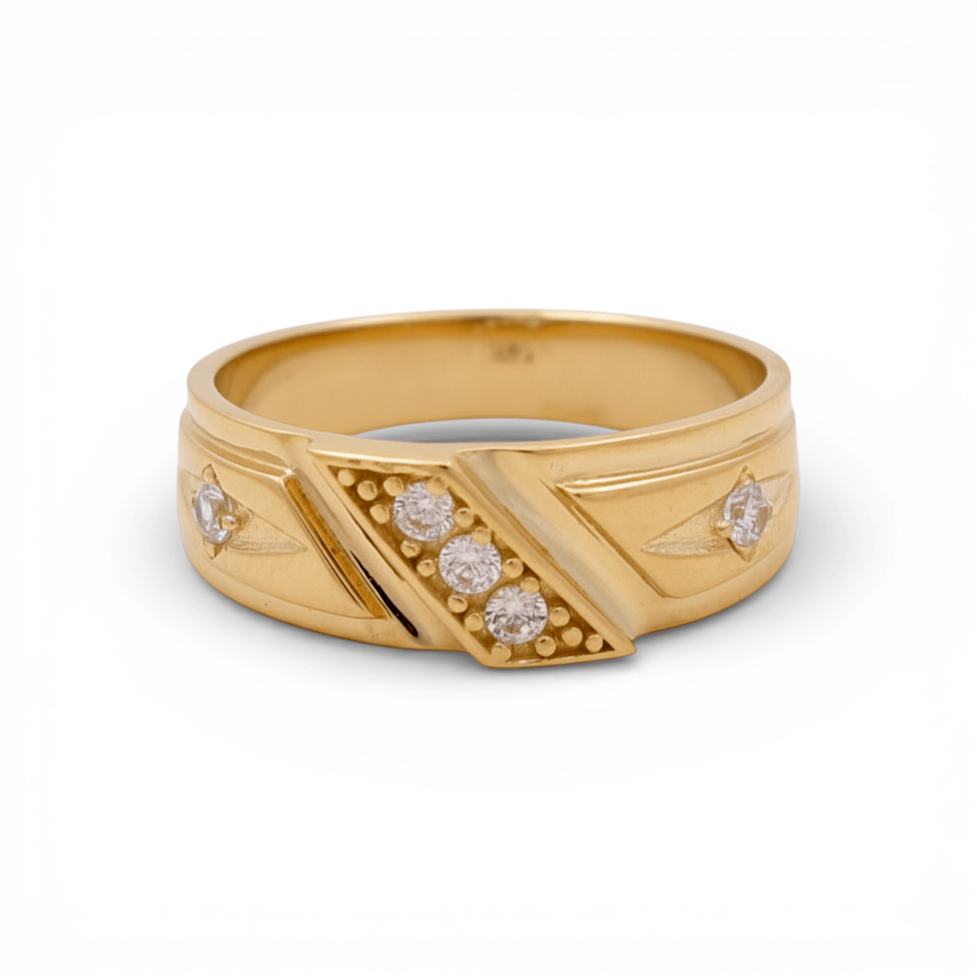 14K Yellow Gold Wedding Band with CZ Ring - Miral Jewelry
