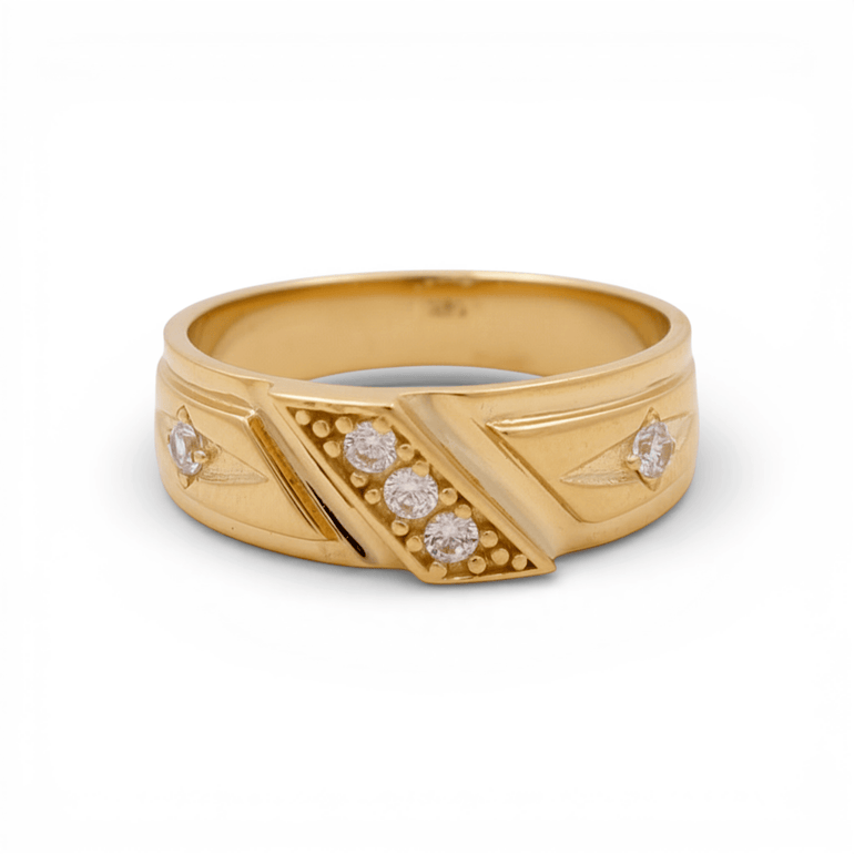 14K Yellow Gold Wedding Band with CZ Ring - Miral Jewelry