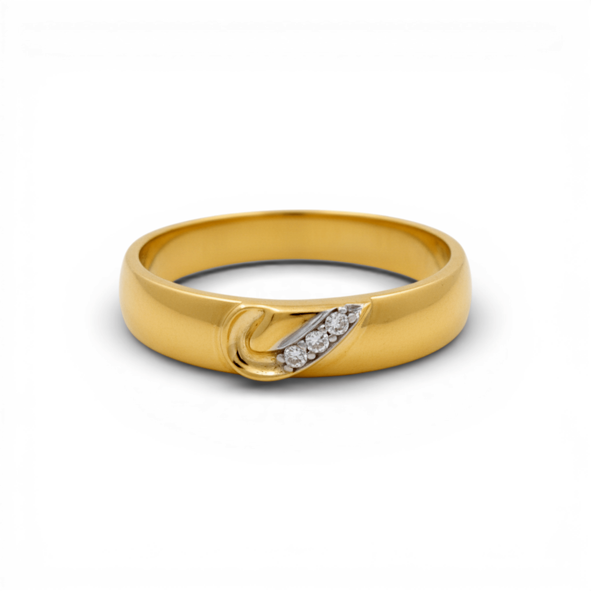 14K Yellow Gold Wedding Band with CZ Ring - Miral Jewelry
