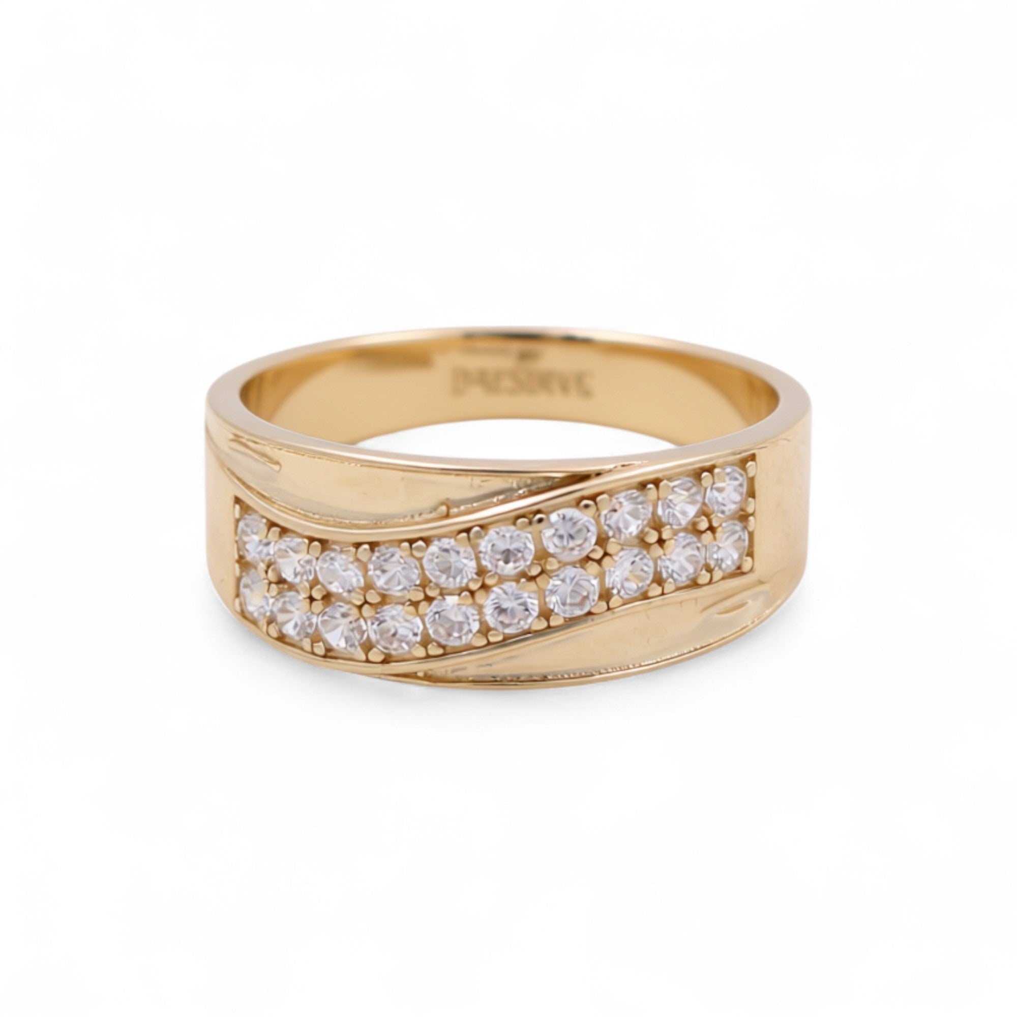 14K Yellow Gold Double-Row Wave CZ Wedding Band 4.1 g