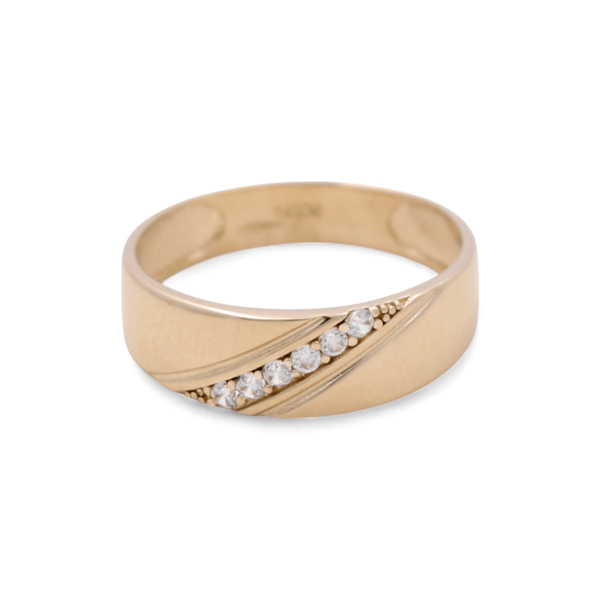 14K Yellow Gold Wedding Band with CZ Ring - Miral Jewelry