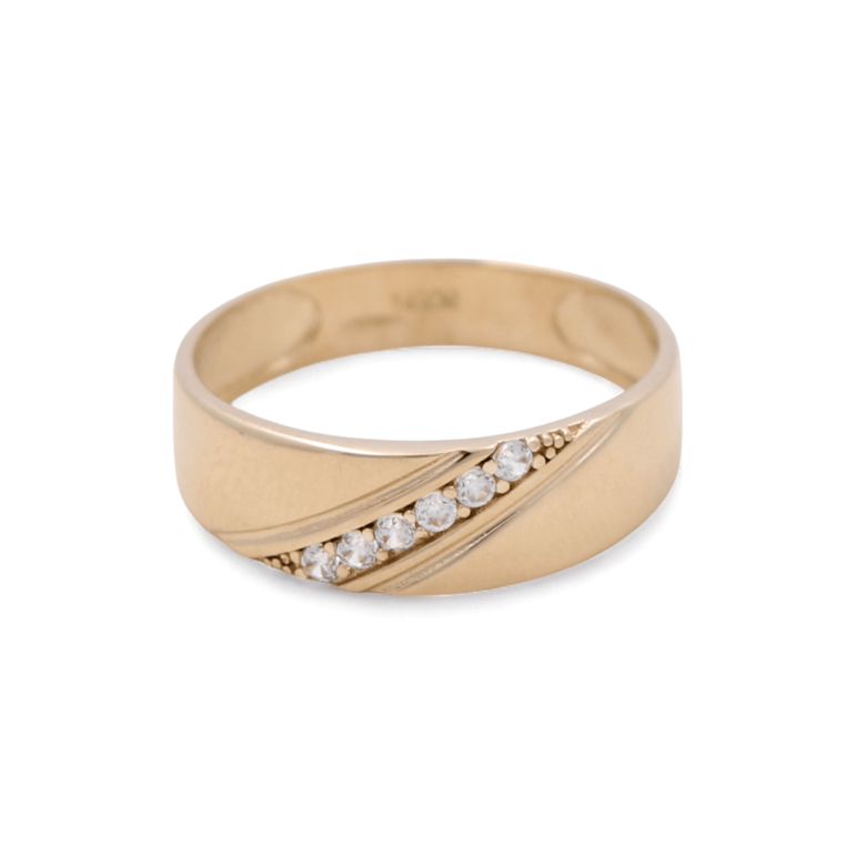 14K Yellow Gold Wedding Band with CZ Ring - Miral Jewelry