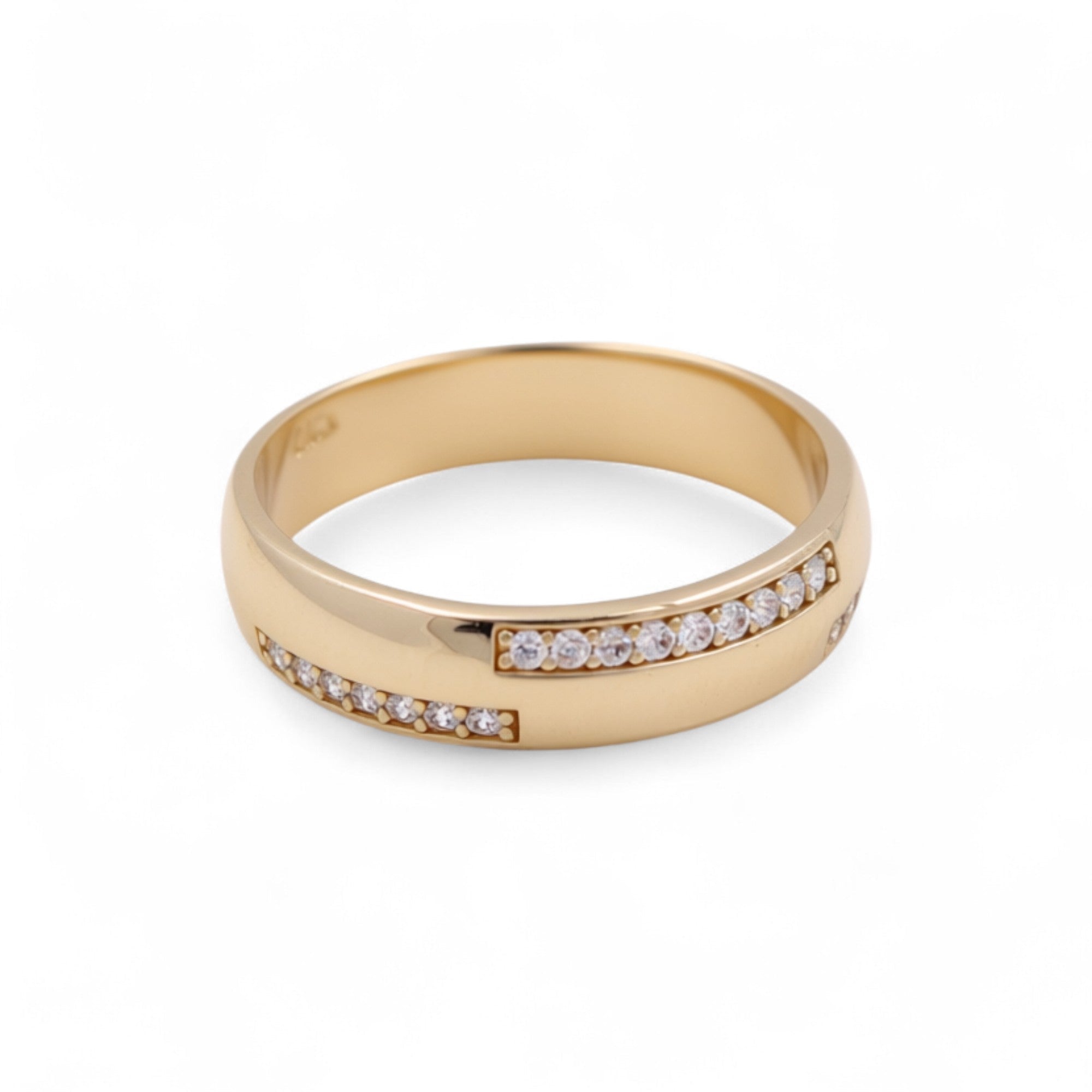 14K Yellow Gold Wedding Band with CZ Ring - Miral Jewelry