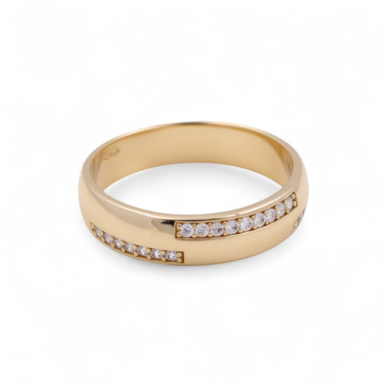 14K Yellow Gold Wedding Band with CZ Ring - Miral Jewelry