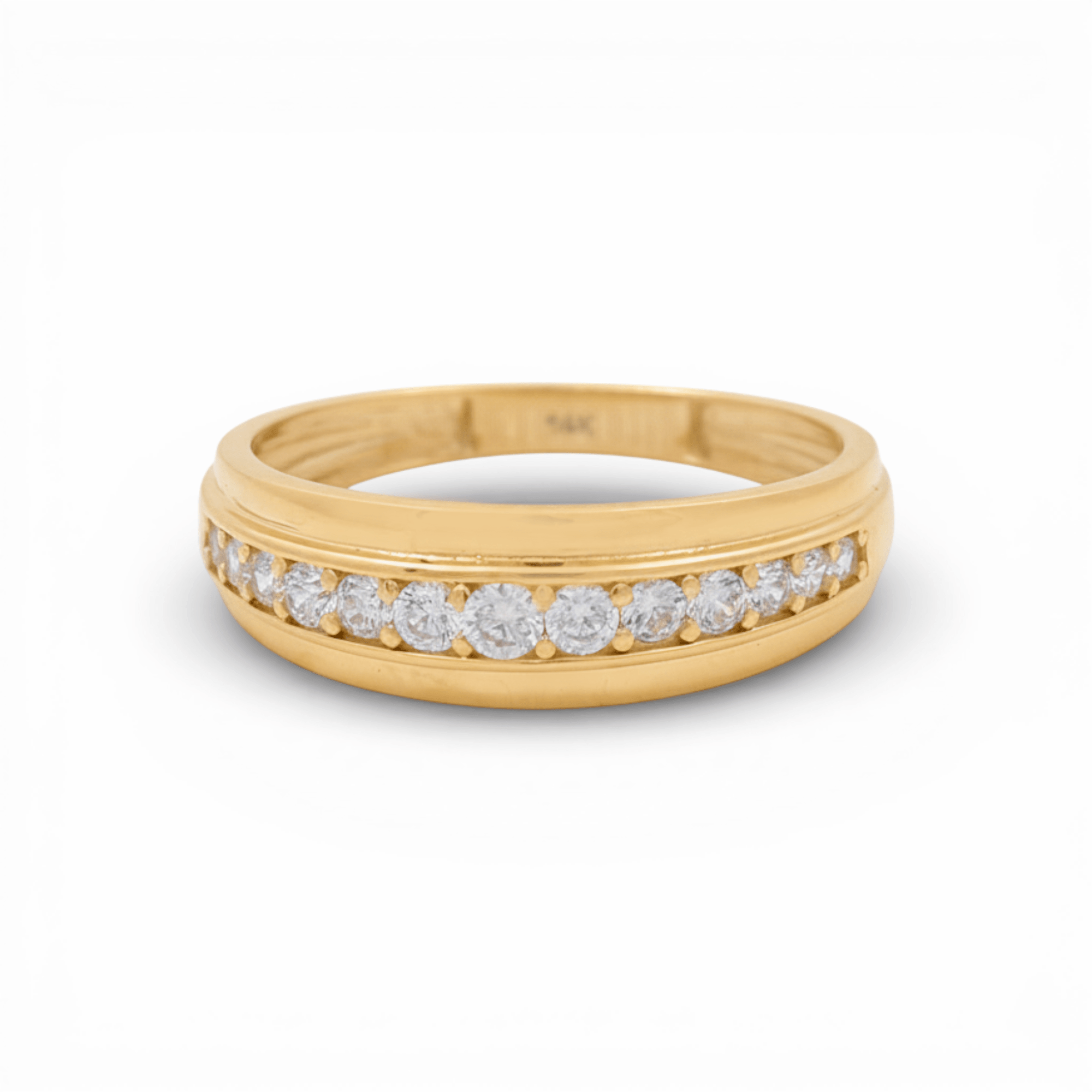 14K Yellow Gold Wedding Band with CZ Ring - Miral Jewelry