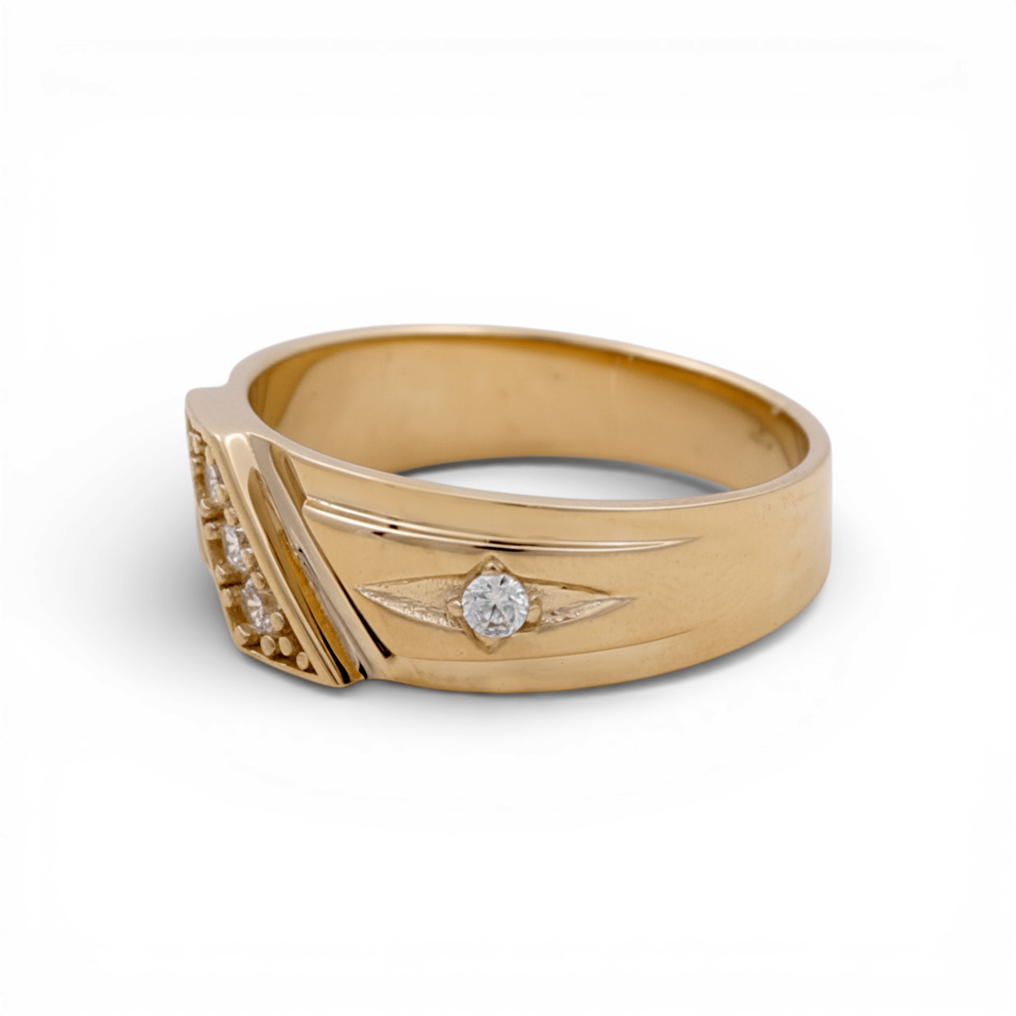 14K Yellow Gold Wedding Band with CZ Ring - Miral Jewelry