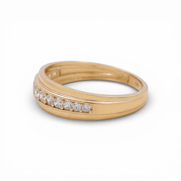 14K Yellow Gold Wedding Band with CZ Ring - Miral Jewelry