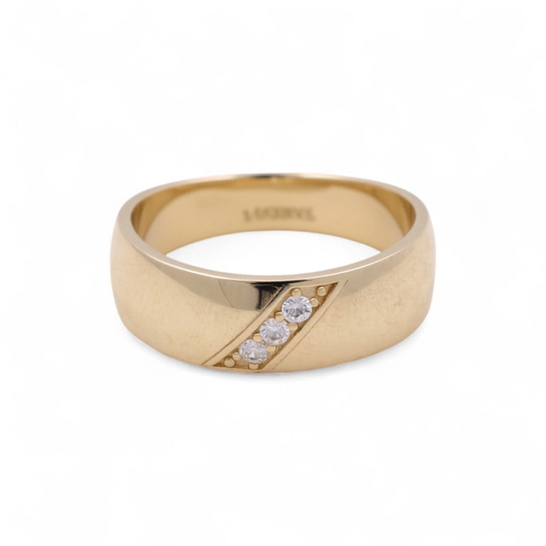 14K Yellow Gold Wedding Band with CZ Ring - Miral Jewelry