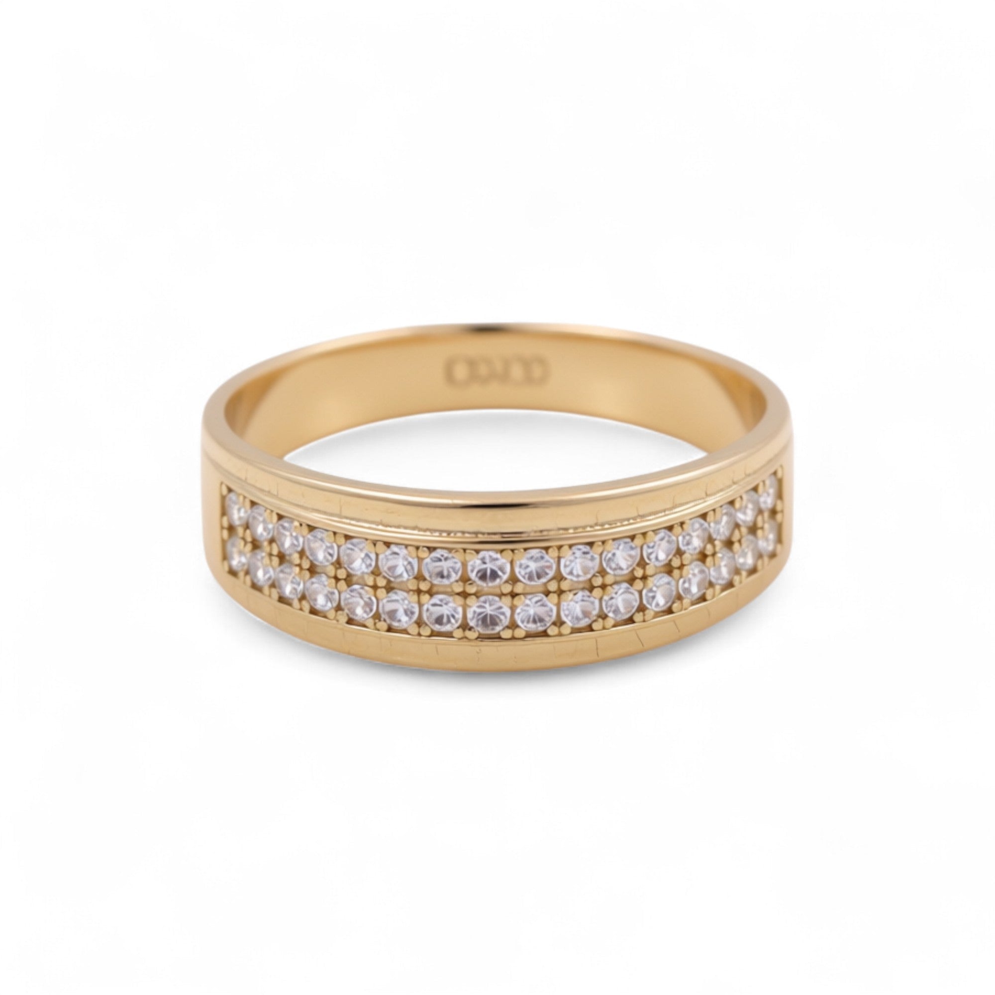 14K Yellow Gold Wedding Band with CZ Ring - Miral Jewelry